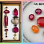July Gemstones: Gleaming ruby gemstone, showcasing deep red hues and stunning clarity, symbolizing passion and strength. Perfect for July birthdays.