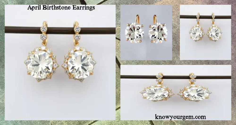Elegant diamond earrings featuring April's birthstone, symbolizing purity, strength, and eternal love, perfect for special occasions.