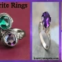 Genuine Alexandrite rings are displaying dramatic color change from green in daylight to red under candlelight, set in a platinum band with diamond accents on a velvet background.