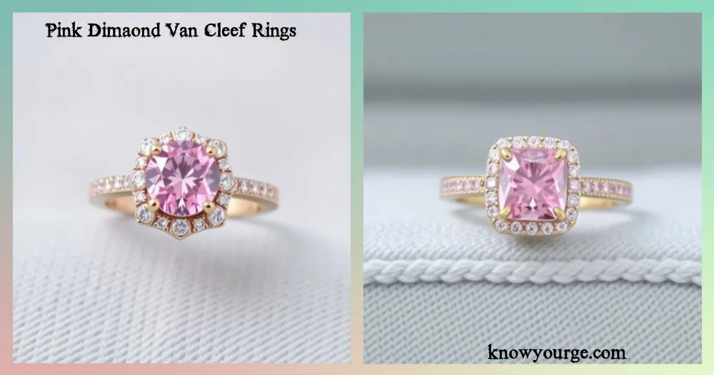 Exquisite Van Cleef & Arpels pink diamond rings set in rose gold, featuring intricate floral designs and rare pink diamonds sparkling with timeless elegance.