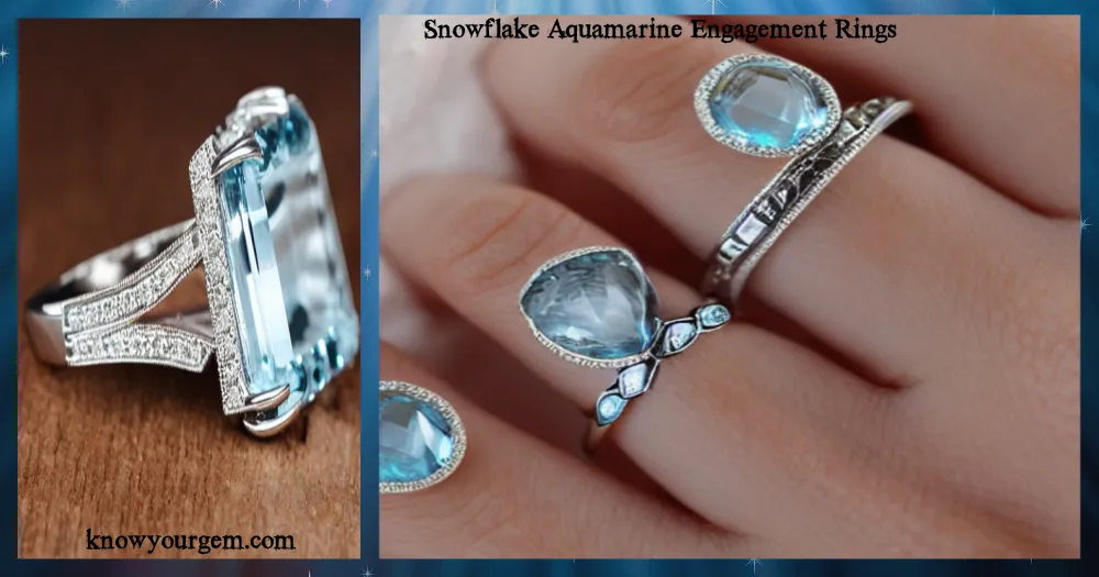 Snowflake aquamarine engagement ring featuring intricate filigree details and icy blue gemstone, capturing timeless winter romance and antique elegance.