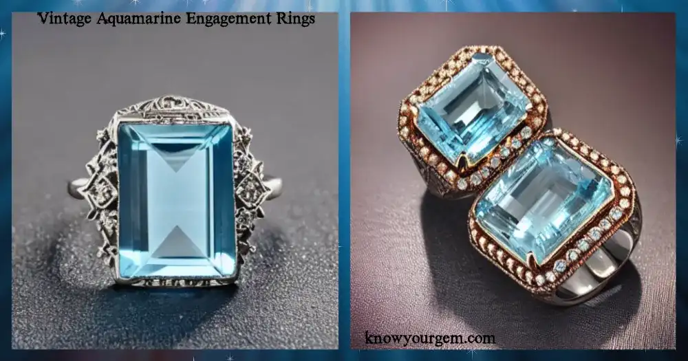 Vintage aquamarine engagement ring featuring intricate filigree details and icy blue gemstone, capturing timeless winter romance and antique elegance.