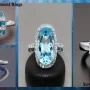 Stunning aquamarine engagement rings with sparkling diamond halo setting, symbolizing timeless love and ocean inspired elegance perfect for modern, non-traditional brides.