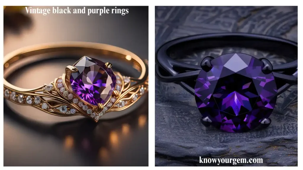 Vintage black and blue ring with intricate detailing, featuring a bold design and contrasting gemstone colors.