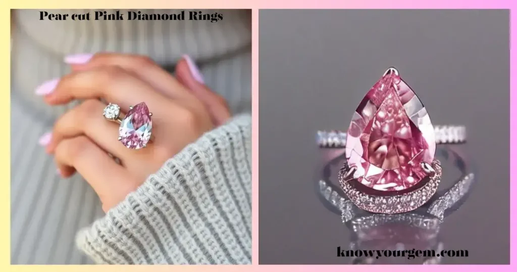 Stunning pear-cut pink diamond engagement ring, featuring a radiant pink diamond at its center, surrounded by a delicate band of sparkling diamonds, exuding elegance and luxury.