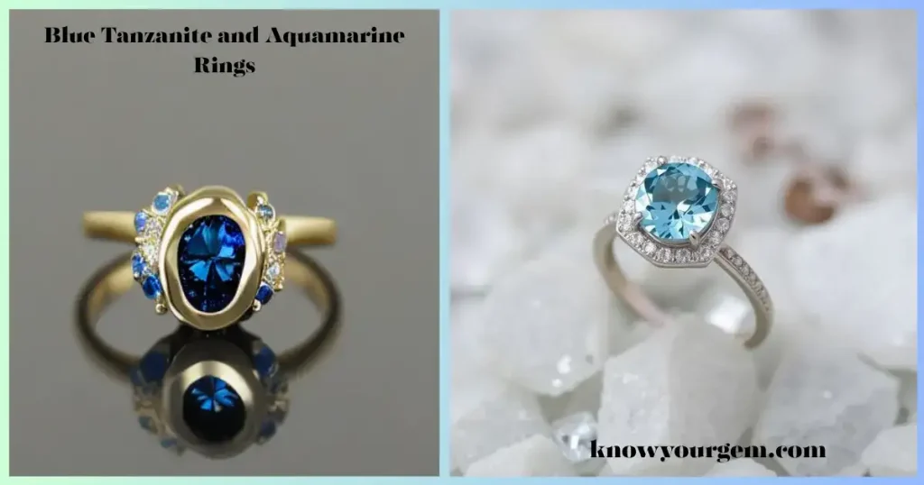 blue Tanzanite and Aquamarine gemstone Rings 