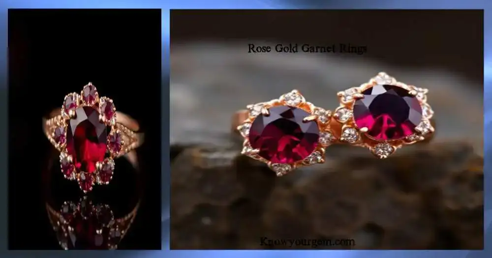 Stunning rose gold garnet engagement ring  fiery red stone with luxurious sparkle.