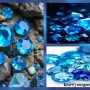 A stunning collection of the top 7 blue gemstones, including sapphire, aquamarine, blue topaz, lapis lazuli, turquoise, tanzanite, and blue diamond, arranged on a dark velvet background to highlight their rich hues and sparkling clarity.