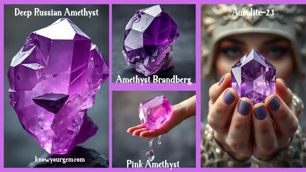 Exquisite Amethyst Collection – Deep Russian, Brandberg, Auralite-23, and Pink Amethyst Gemstones, Vibrant Purple Hues, Premium Crystals for Luxury Jewelry and Healing Collections