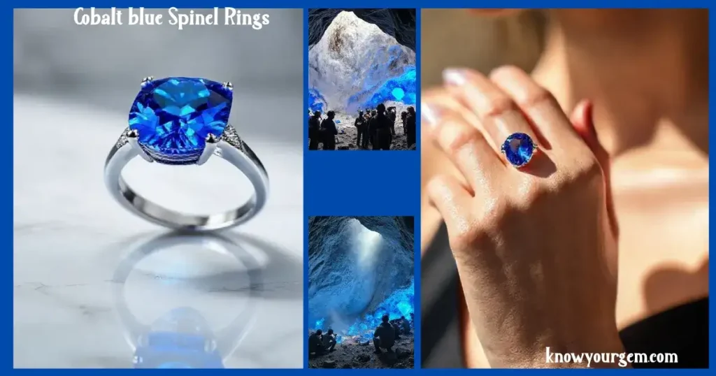 Elegant cobalt blue spinel ring with vivid electric-blue gemstone set in platinum, sparkling brilliance, perfect for luxury jewelry and collector’s showcase."