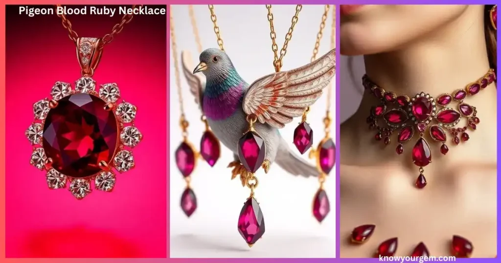 “High-end ruby pendant necklace showcasing rich red hues and representing major Pigeon blood ruby benefits for energy, love, and prosperity.