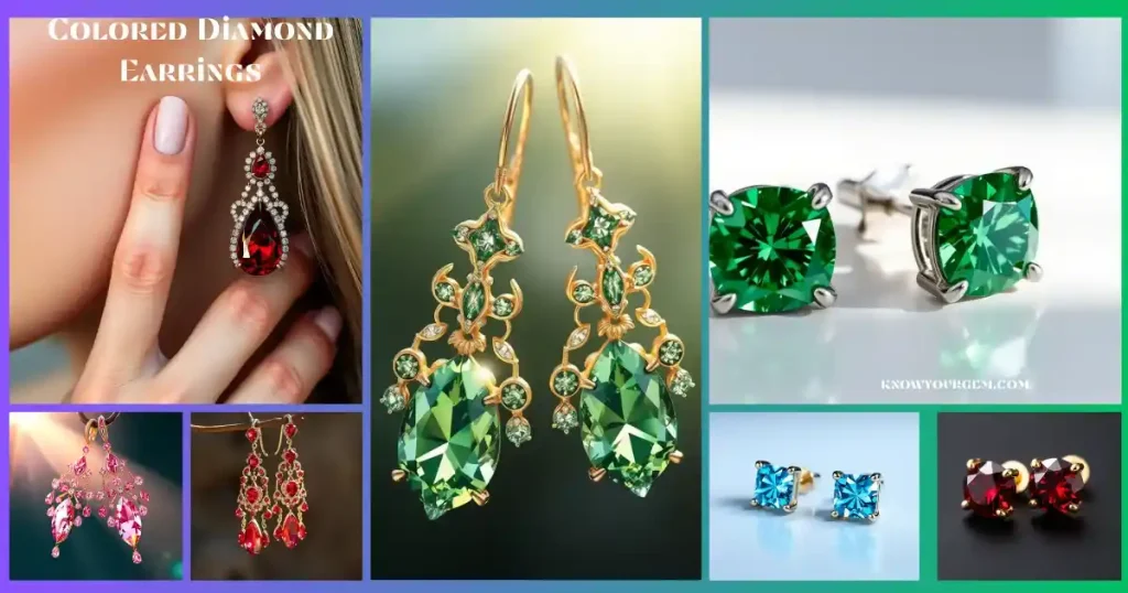 Colored diamond earrings, red diamond earrings, green, diamond earrings, blue diamond earrings, colored diamond vintage rings, colored diamond studs