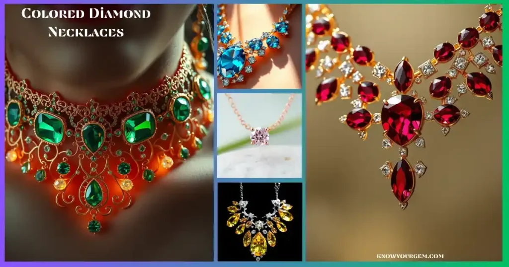 Colored diamond necklaces, red diamond necklace, blue diamond necklace, pink diamond necklace, yellow diamond necklace, diamond vintage inspired necklace, green diamond necklace necklace