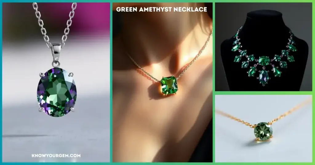 "Stunning green Amethyst stone  pendant necklace with a polished gemstone on a delicate gold chain, perfect for elegance and daily wear."
