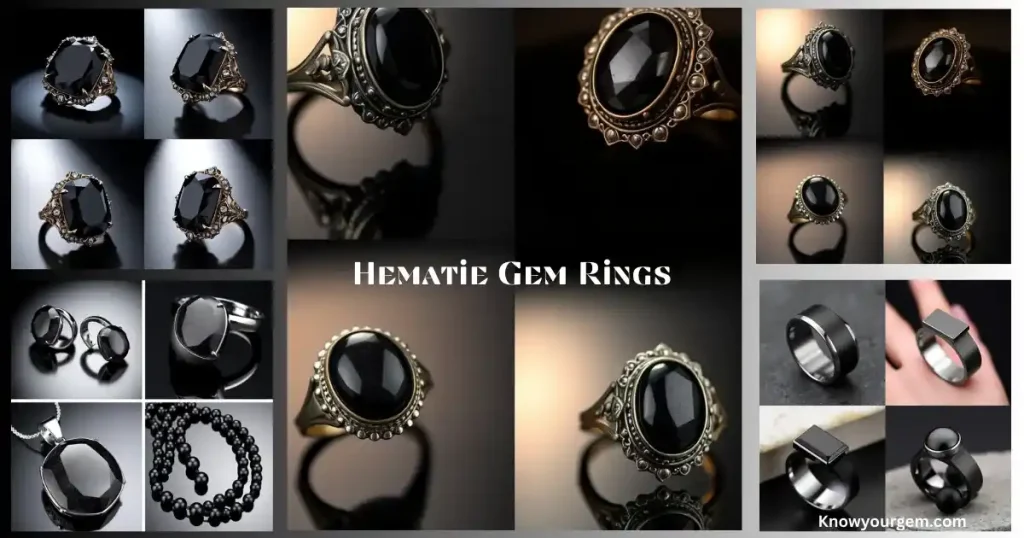Hematite ring with a reflective metallic stone, symbolizing the spiritual properties of Hematite for balance, stability, and energy protection.