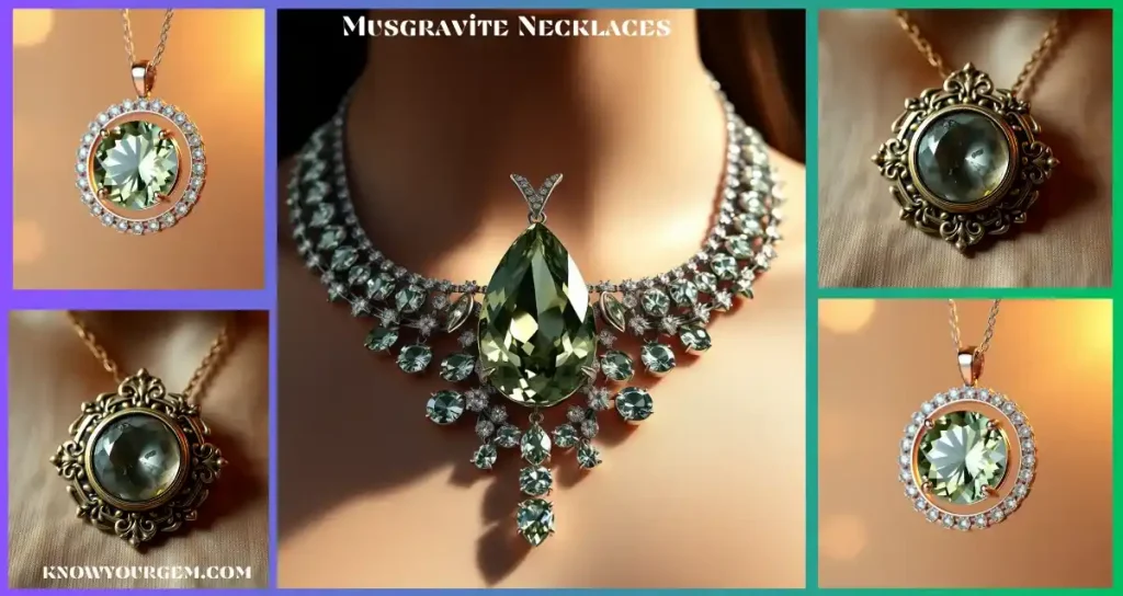 Musgravite gemstone pendant necklace in platinum chain