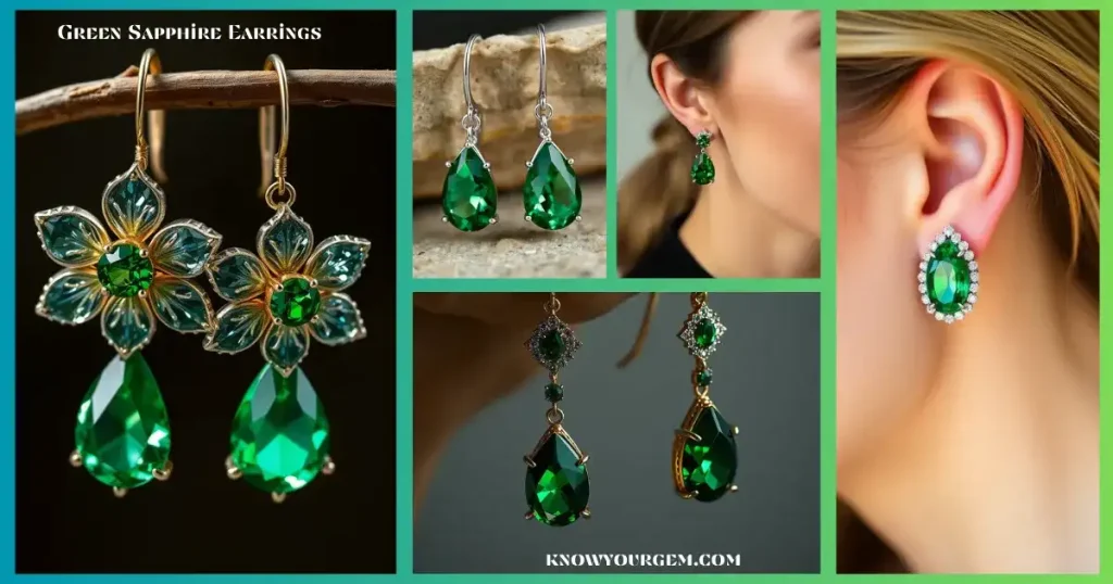 Green sapphires, green sapphire earrings, ear drops, sapphire earring, green sapphire stud, green sapphire vintage earring