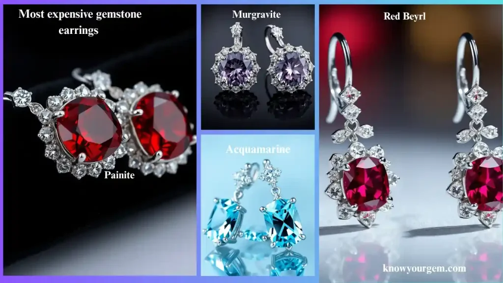 Most expensive gemstone earrings like Painite earrings, Musgravite earrings, Red Beyrl earrings, and  aquamarine earrings