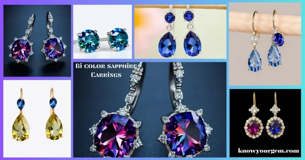 bi color sapphire earrings, blue gemstone earrings, lite blue earrings, bi color sapphire jewelry, montana sapphire earrings, sapphire earrings