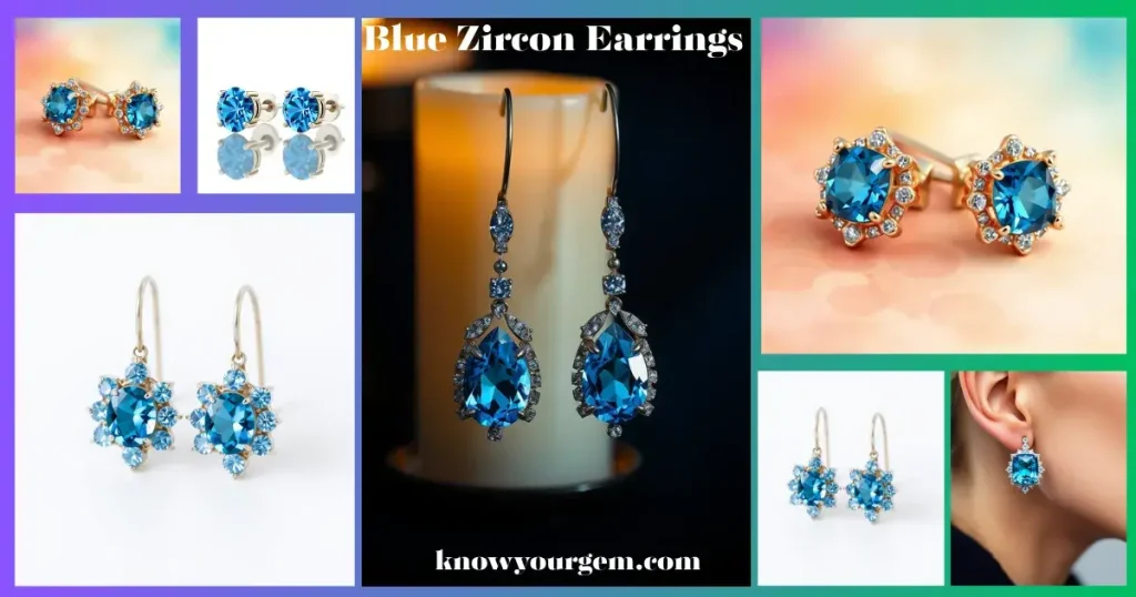 blue zircon earrings, blue zircon stud, blue zircon engagement earrings, zircon earrings, blue zircon earring bands, wedding blue zircon earring, vintage blue zircon earrings