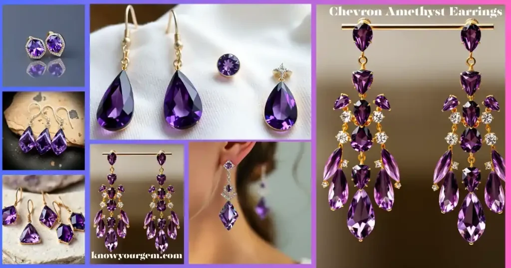 Chevron Amethyst earrings, Chevron Amethyst vintage earrings white-purple Amethyst earrings, Modern Amethyst earrings, trending Amethyst earrings