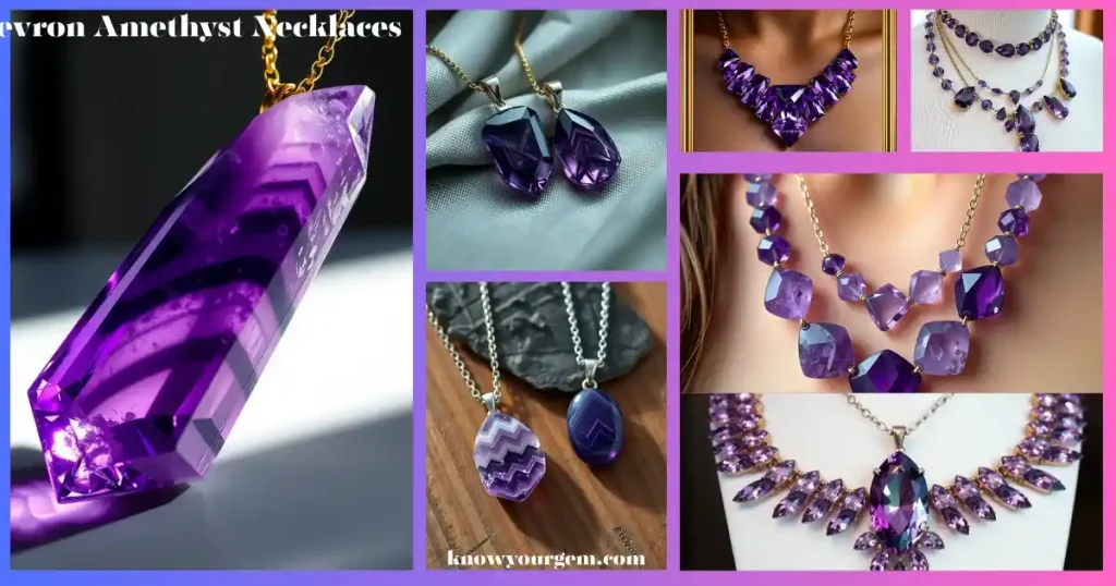 Purple Amethyst Necklaces, Chevron Amethyst necklace, Chevron Amethyst pendant, modern Amethyst necklace setting