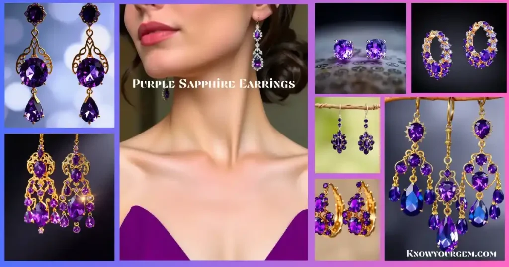 Purple sapphire earrings, purple sapphire hoop earrings, purple sapphire stud earrings, purple sapphire earring, purple sapphire earrings