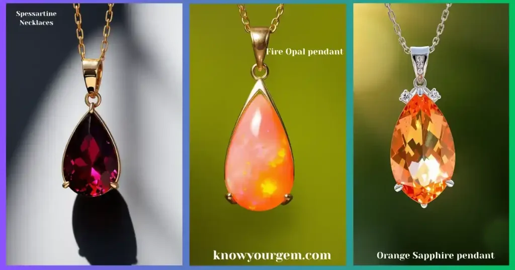 Spessartine necklace, Spessartine pendant, fire opal pendant orange sapphire pendant