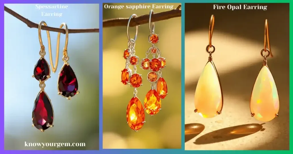 Spessartine earring, orange sapphire earring, fire opal earring, orange gemstone earrings