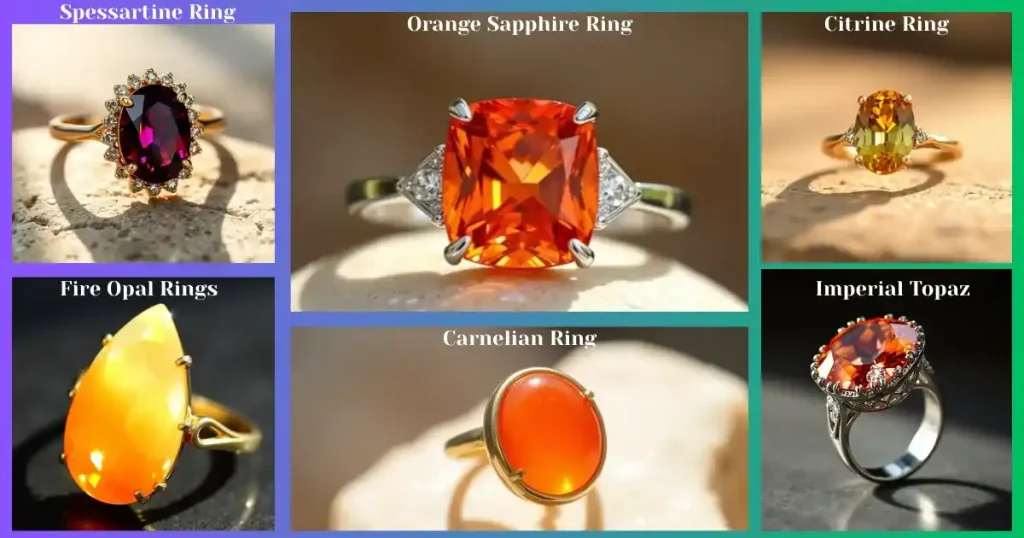 Orange gemstone rings, orange sapphire ring, spessartine ring, citrine ring, fire opal rings imperial topaz ring, Carnelian Ring