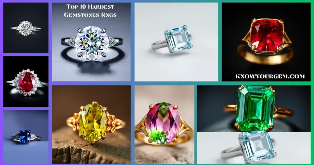 hardest gemstones for engagement rings, hardest gemstones for rings, Ruby rings, moissanite gem rings, colored diamond rings, sapphire blue rings, tourmaline stone rings, aquamarine engagement rings