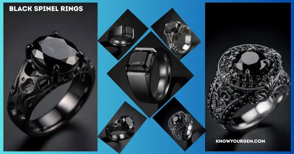 Black spinel rings, black engagement rings, black stone rings, spinel