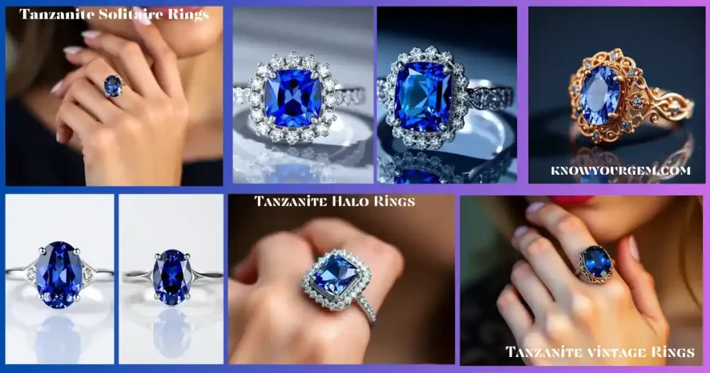 Tanzanite engagement ring, tanzanite solitaire rings, tanzanite halo rings, tanzanite vintage rings