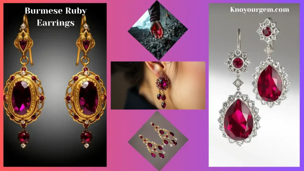 Burmese ruby earrings, burmese ruby hoop earrings, ruby earrings, pigeon blood stone earrings
