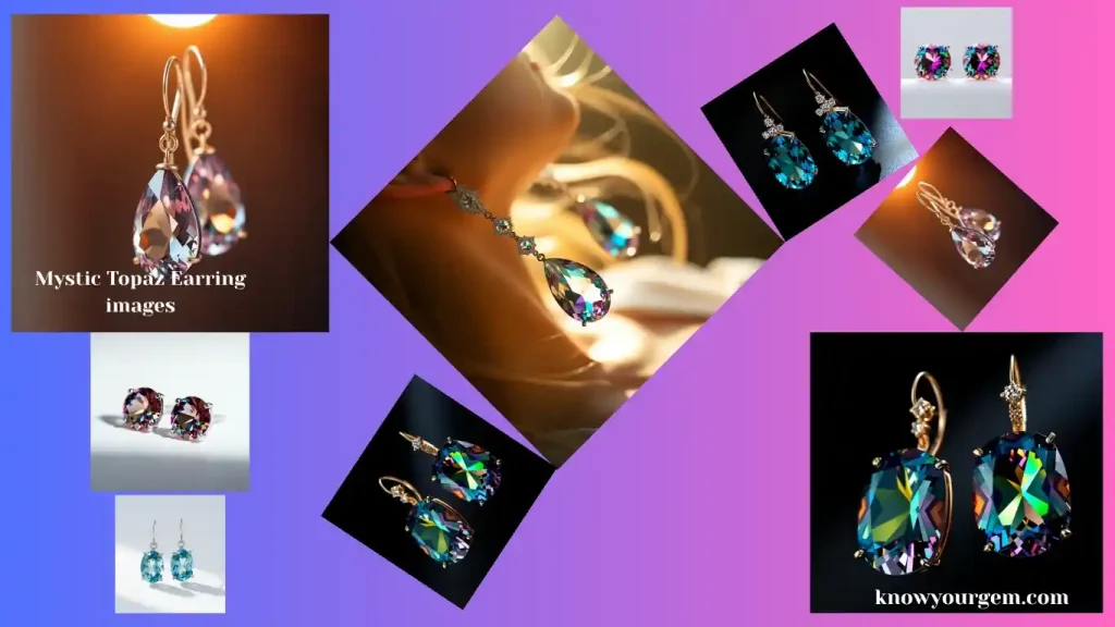 Mystic topaz earrings image, mystic topaz jewel, rainbow topaz earrings, coated topaz earrings