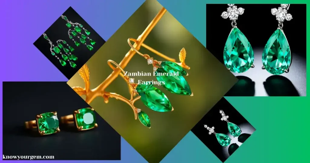 Zambian emerald earrings, Zambian emerald studs, emerald stone hoop earrings