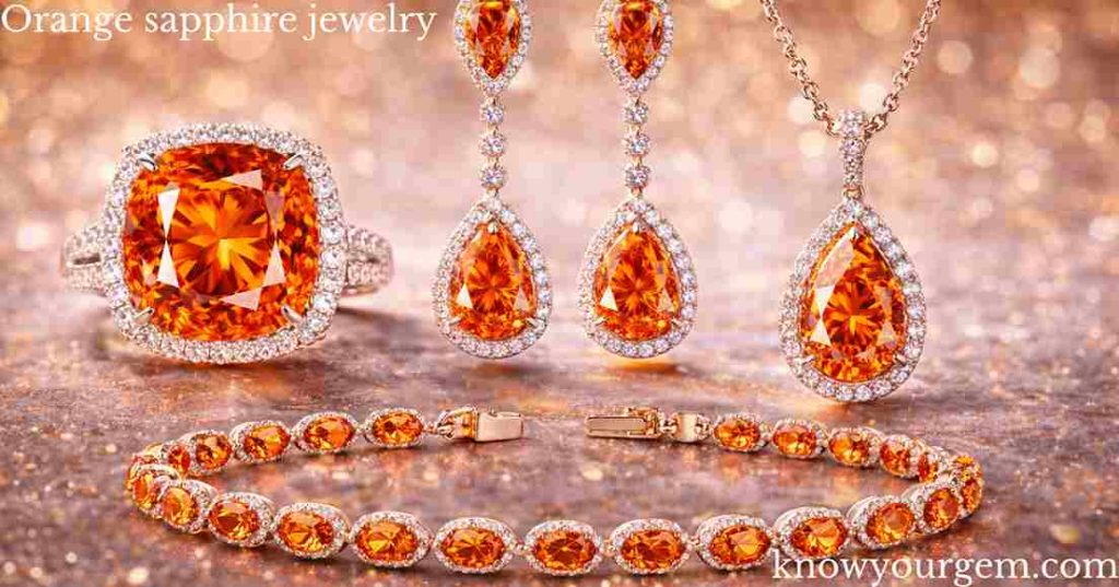 Orange sapphire jewelry, orange sapphire earrings, orange sapphire necklaces