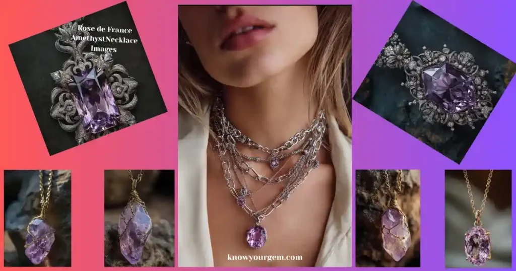 Rose de France Amethyst necklace, Rose de France Amethyst pendants, amethyst necklace