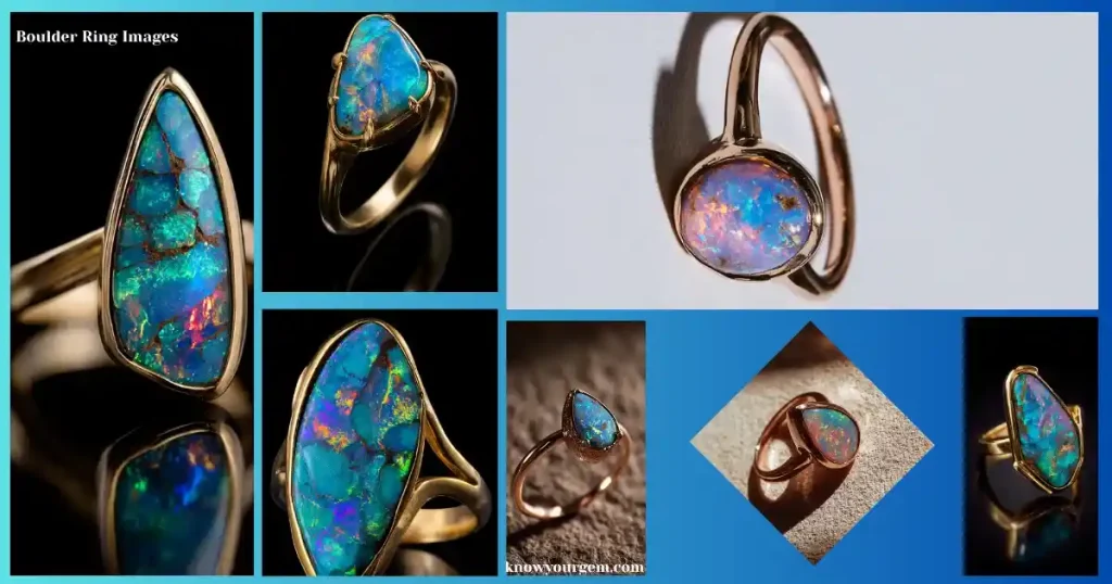 boulder opal rings, opal rings, boulder opal ring images, opal engagement rings
