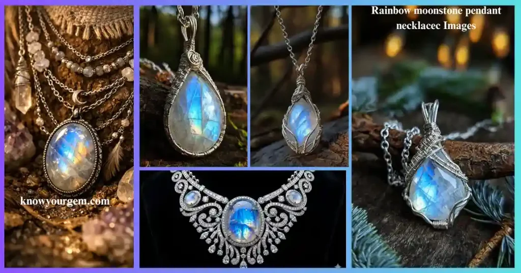 Rainbow moonstone necklaces, moonstone pendant, rainbow moonstone pendant, moonstone statement necklce