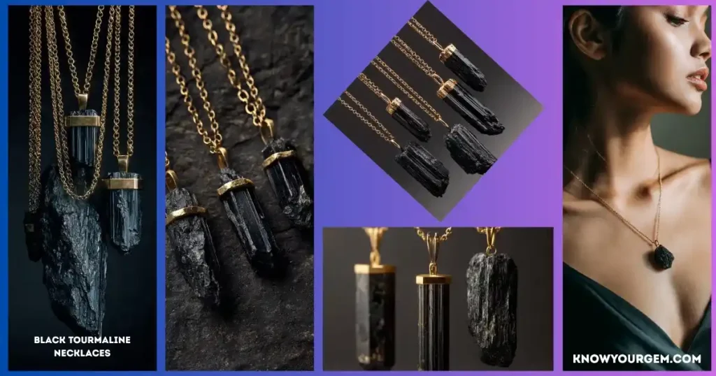 black tourmaline necklaces, black necklaces, black gemstone pendant