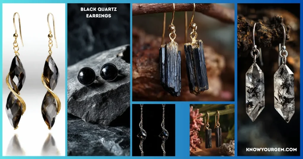 black quartz earrings, black quartz stud, black quartz earring,