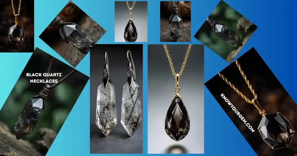 black quartz necklace, black quartz pendant, black pendant