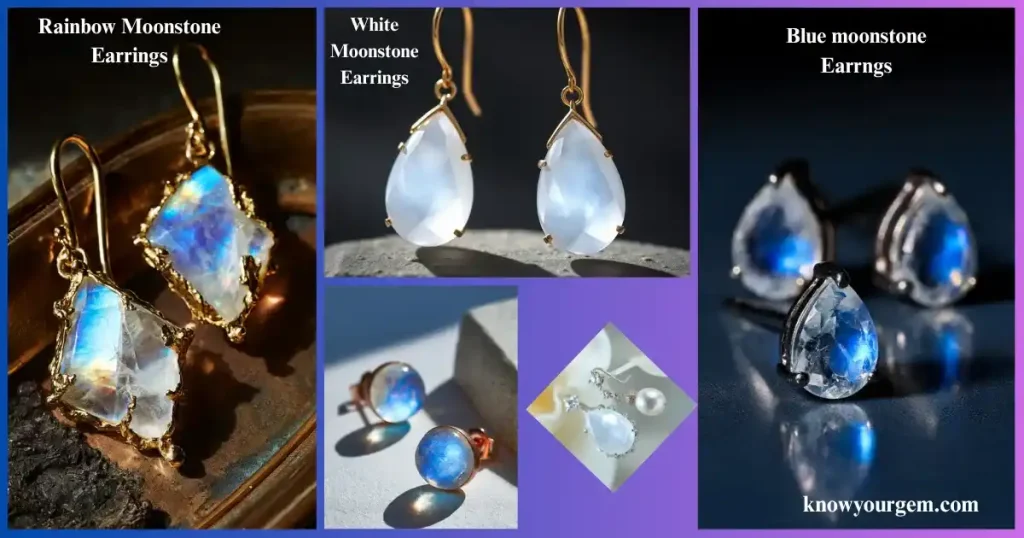 Rainbow moonstone earrings #white moonstone earrings #rblue moonstone earrings #stud earrings #moonstone jewelry