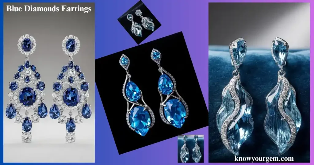 Blue Diamond earrings, statement earrings #earring set blue earrings