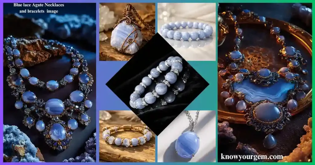 Blue lace agate necklace, blue lace agate bracelets, blue agate pendant