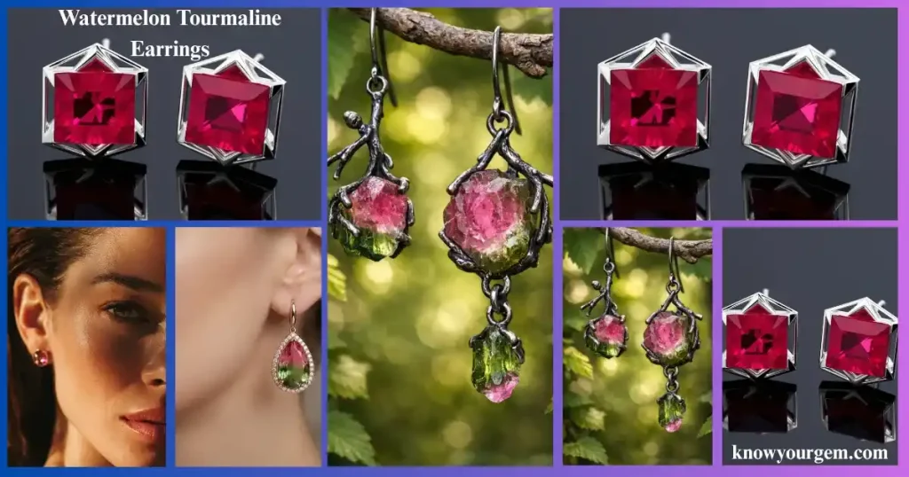 Watermelon tourmaline earrings # tourmaline earrings #ear jewelry # bicolor earrings # tourmaline hoop earrings