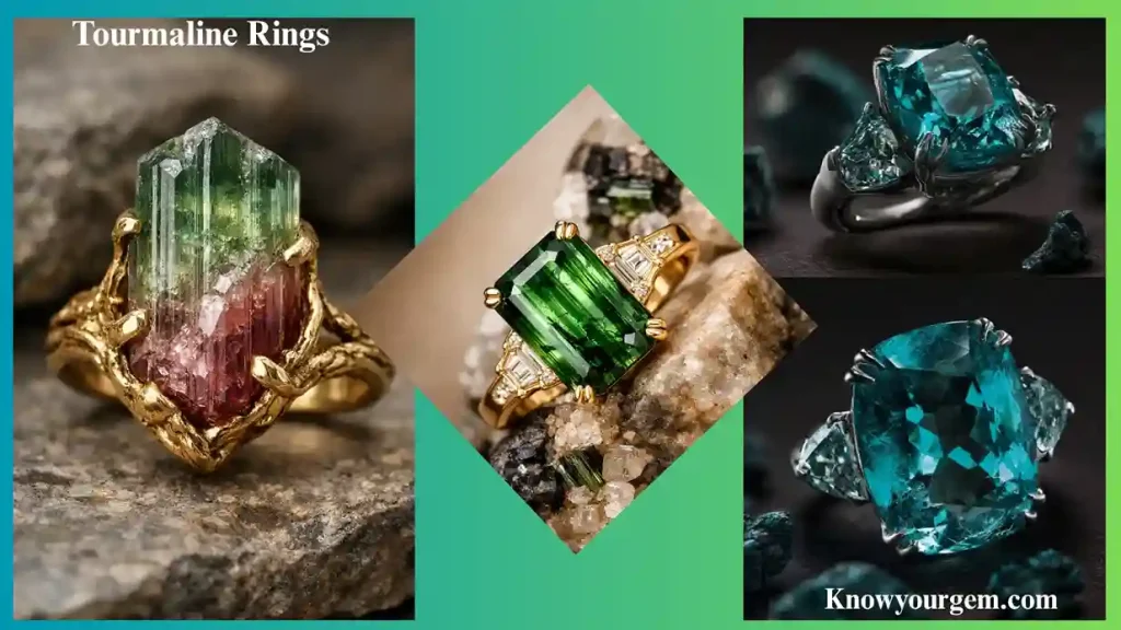 tourmaline rings, green tourmaline rings, vintage rings, blue tourmaline rings, watermelon tourmaline rings