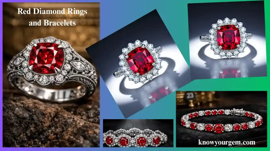 Red diamonds ring, red diamond engagement rings, red diamond vintage rings, red diamond halo rings, red diamond bracelets