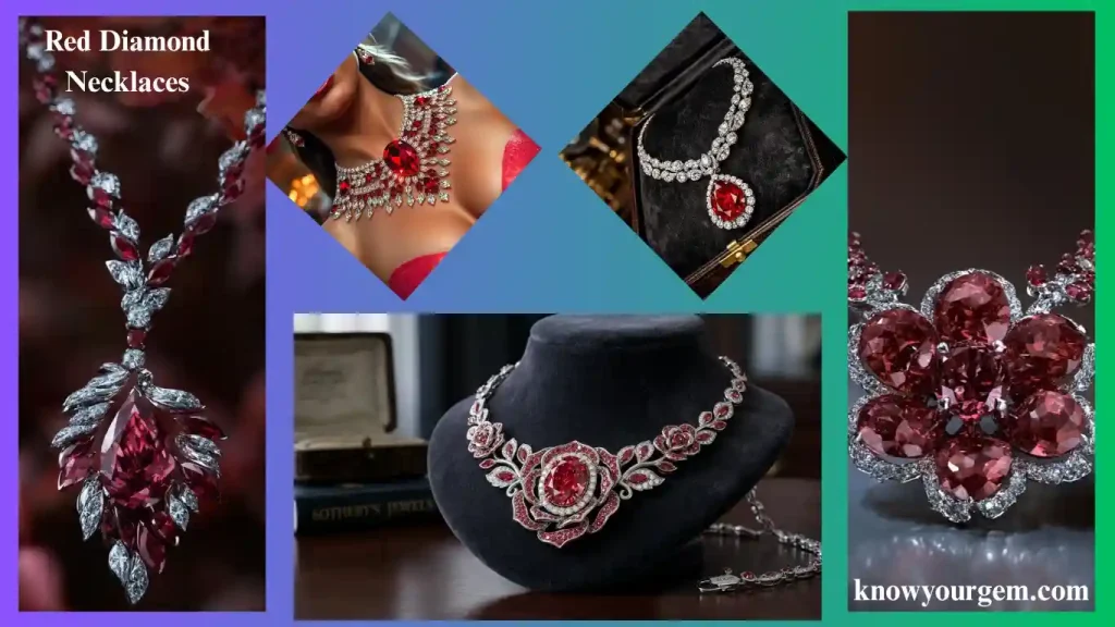 red diamond necklaces, red diamonds long necklaces, red diamond pendant, diamond pendant